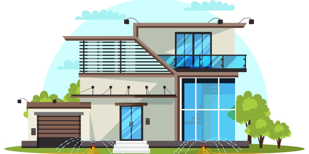 Modern house flat banner vector template.